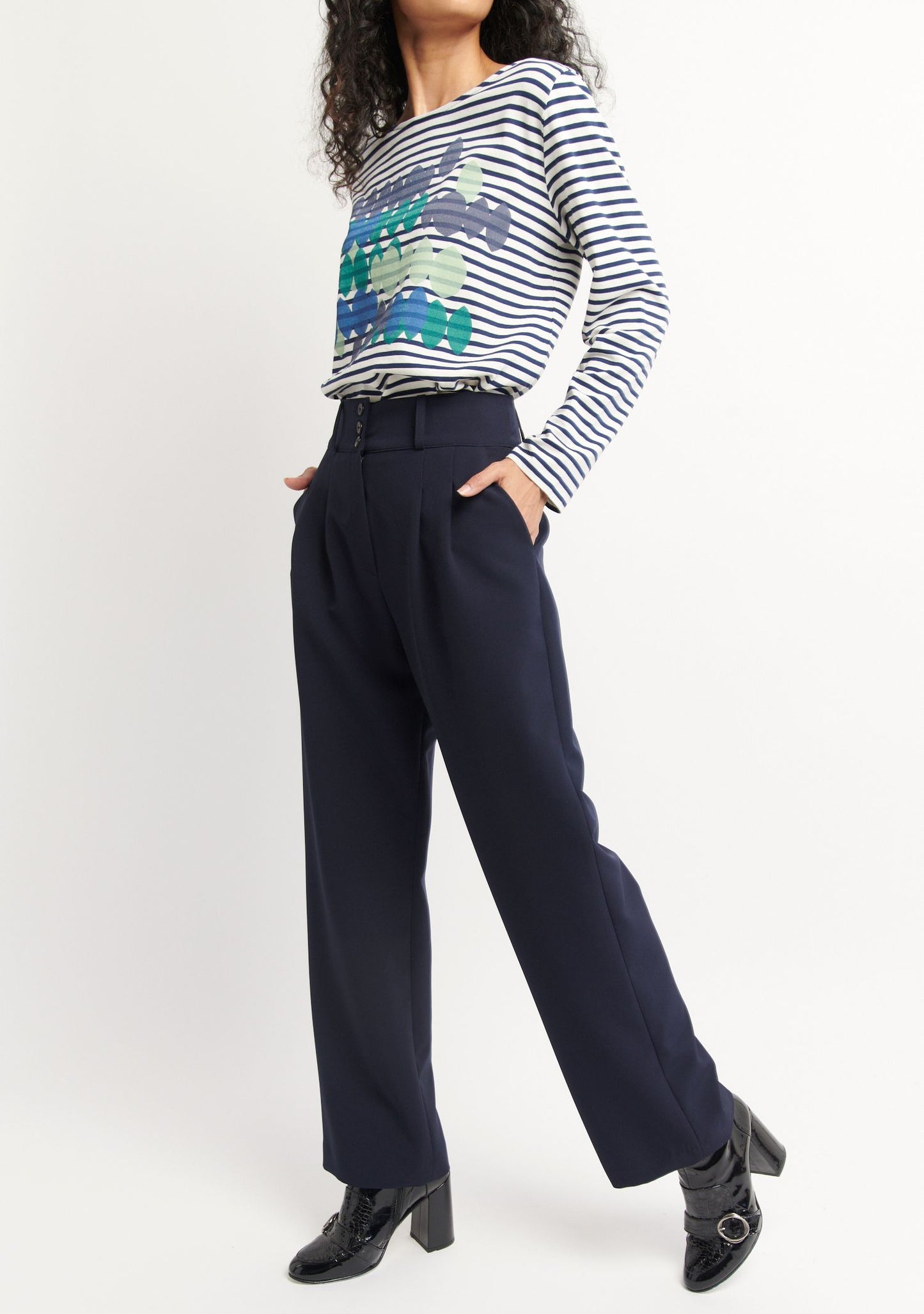 PANTALON PLARG TAILLE HAUTE MARINE