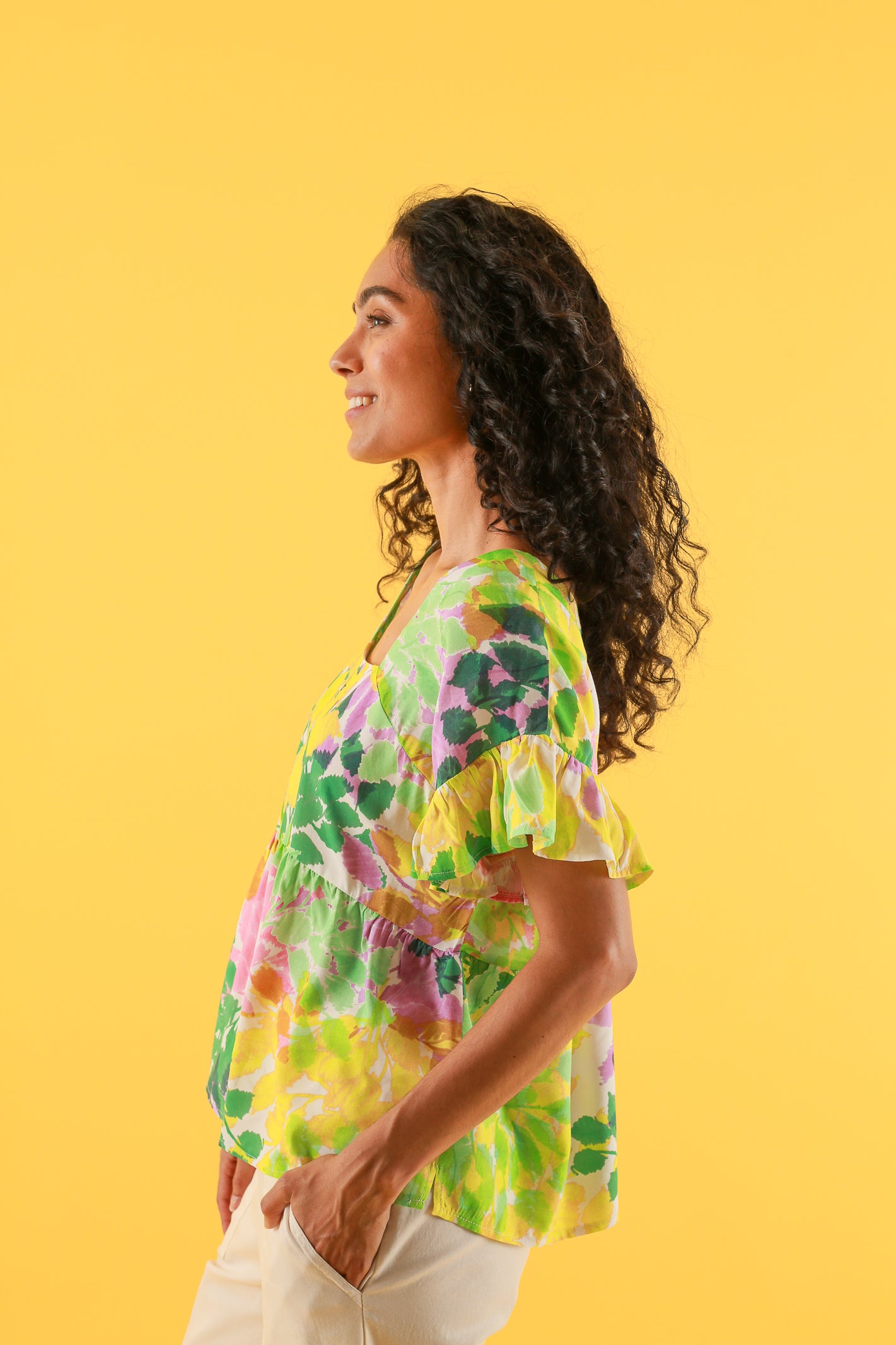 BLOUSE TANTO FEUILLAGE JAUNE