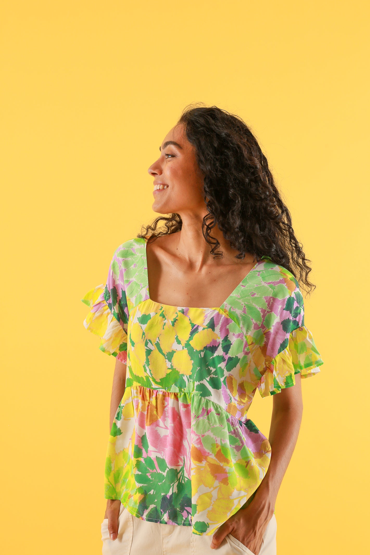 BLOUSE TANTO FEUILLAGE JAUNE
