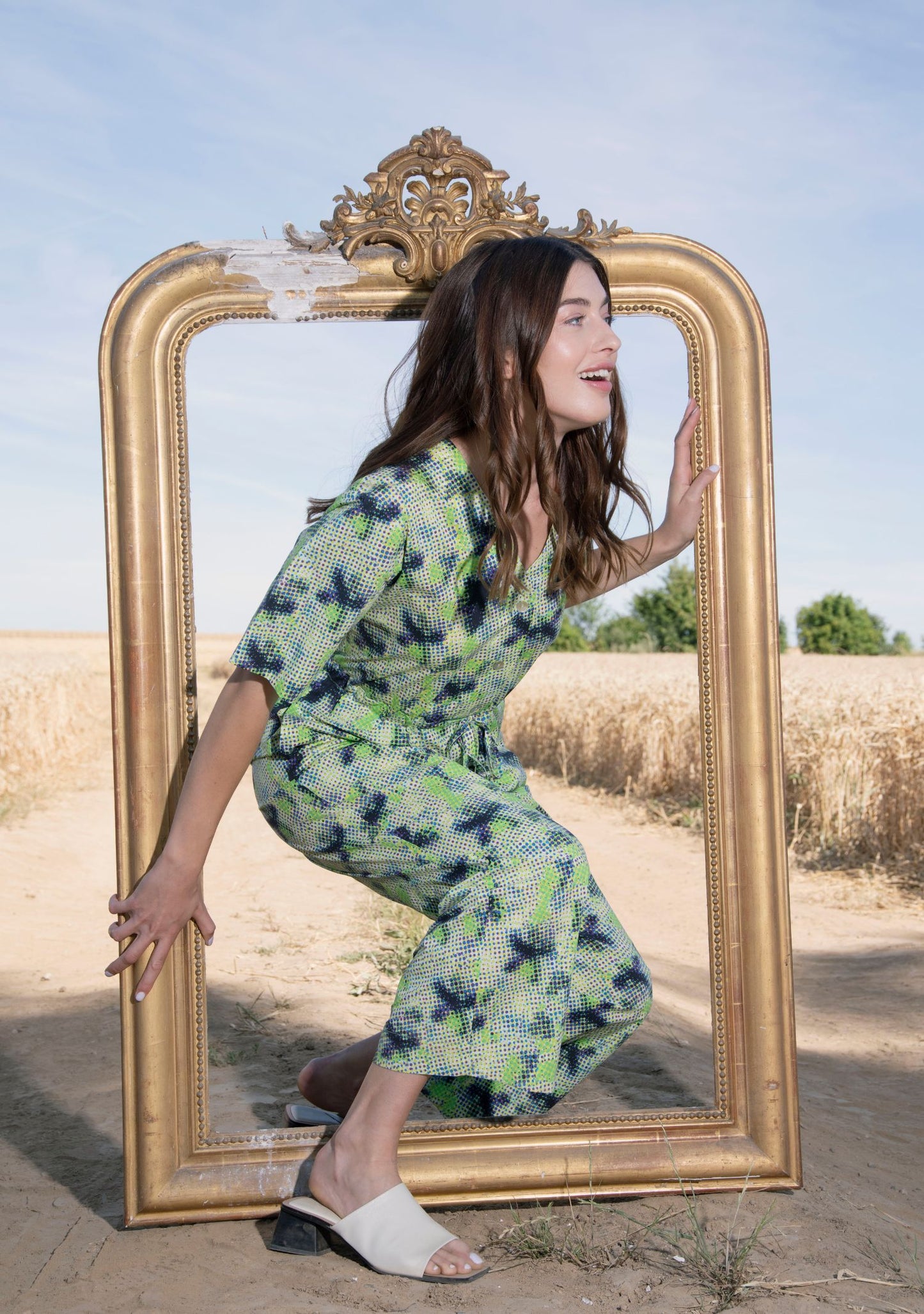 COMBINAISON MÉCANO CEINTURÉE MOTIF PETITS POIS DOTS