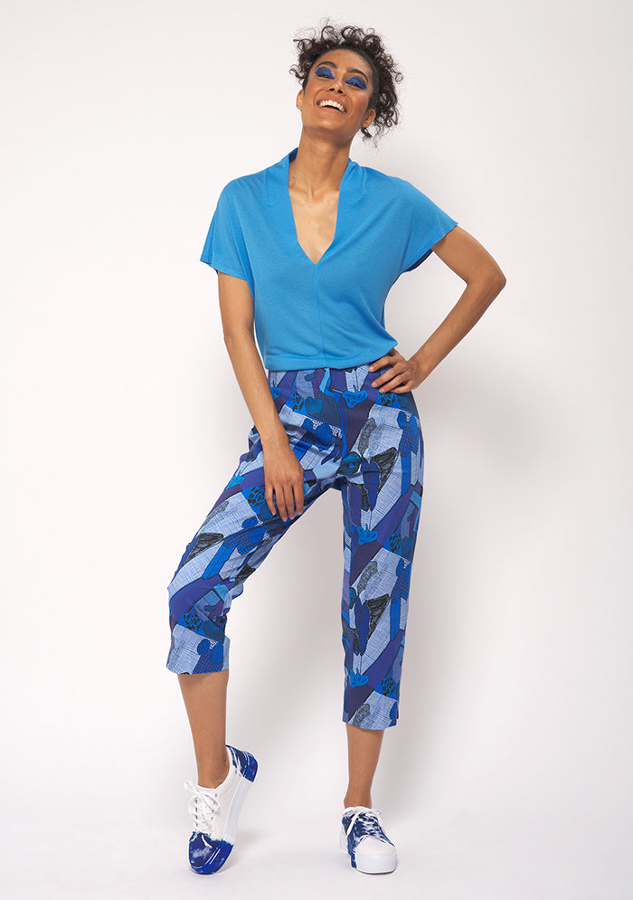 PANTALON DROIT IMPRIMÉ ARCHI BLEU