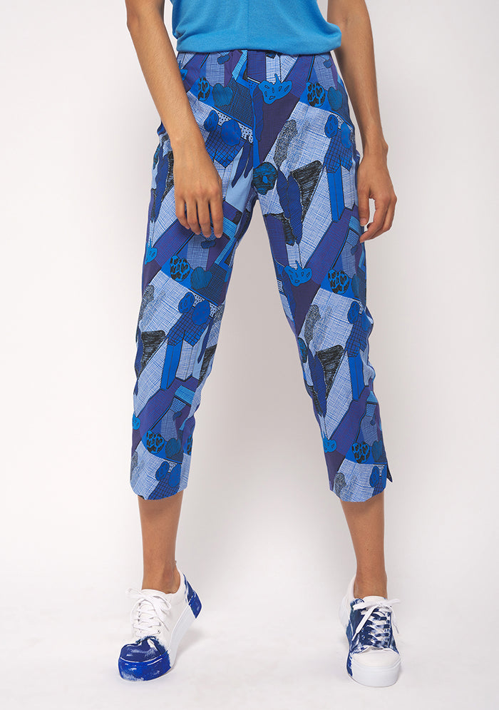 PANTALON DROIT IMPRIMÉ ARCHI BLEU
