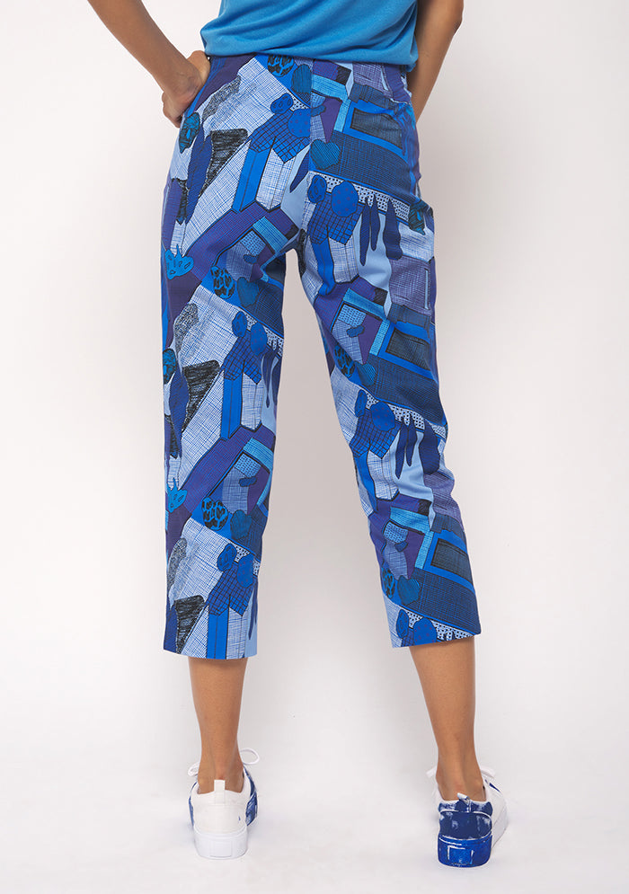 PANTALON DROIT IMPRIMÉ ARCHI BLEU