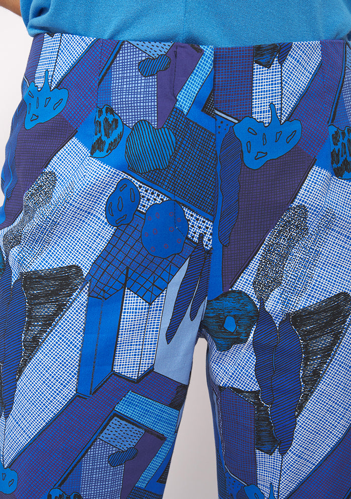 PANTALON DROIT IMPRIMÉ ARCHI BLEU