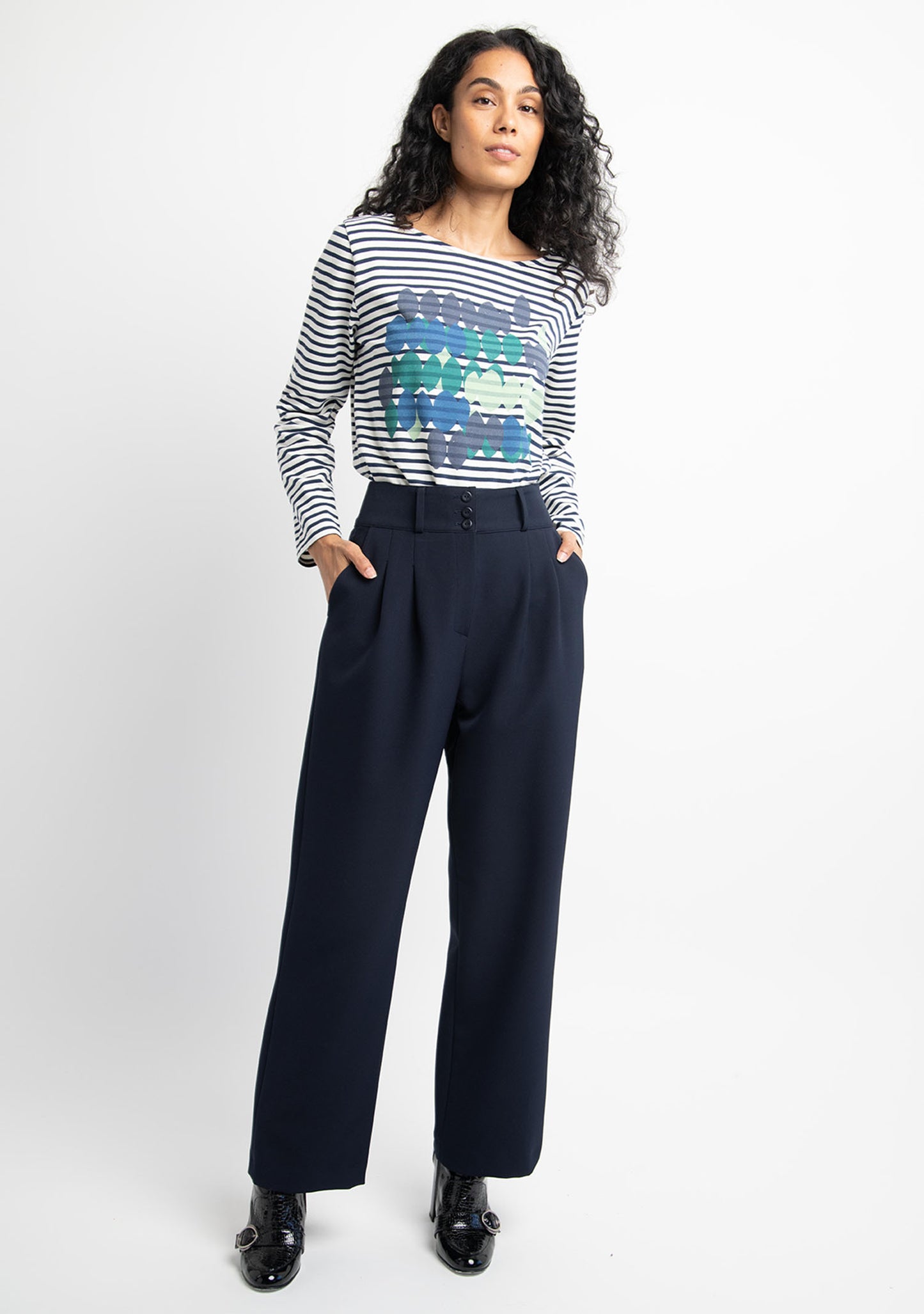 PANTALON PLARG TAILLE HAUTE MARINE