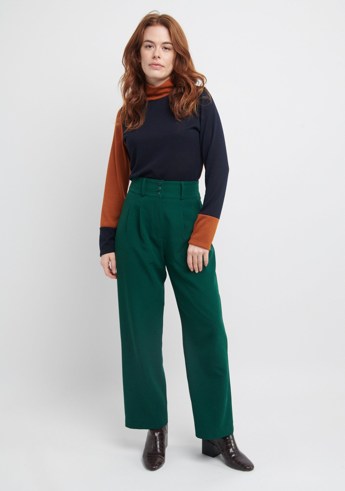 PANTALON PLARG LARGE TAILLE HAUTE VERT