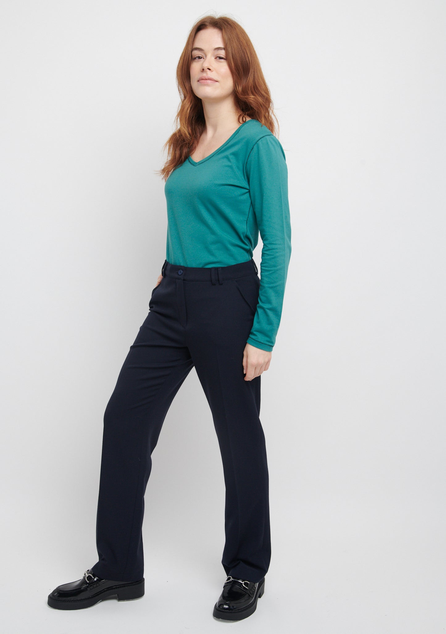 PANTALON PTROI DROIT TAILLE HAUTE MARINE