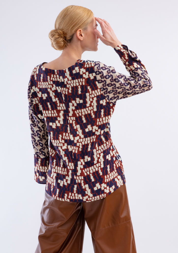 BLOUSE TRAPÈZE IMPRIMÉE VUE D'EN HAUT BORDEAUX