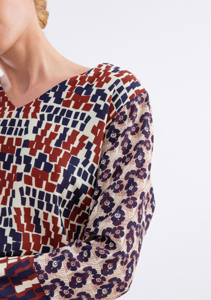 BLOUSE TRAPÈZE IMPRIMÉE VUE D'EN HAUT BORDEAUX