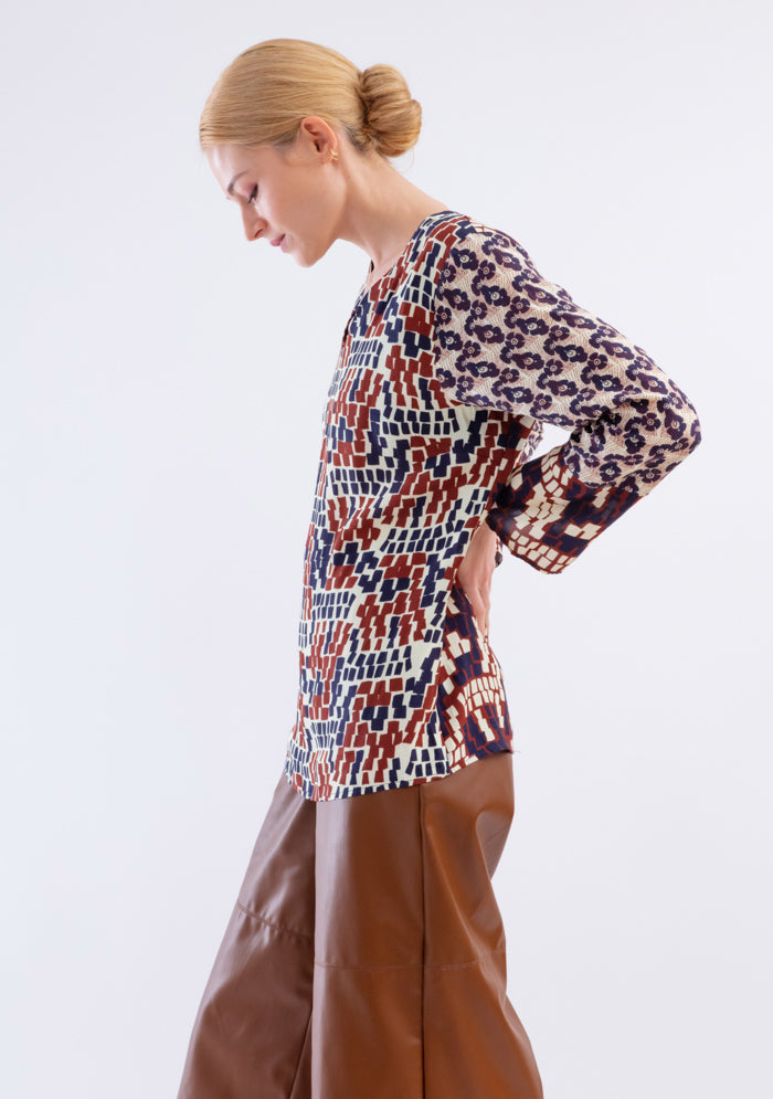BLOUSE TRAPÈZE IMPRIMÉE VUE D'EN HAUT BORDEAUX