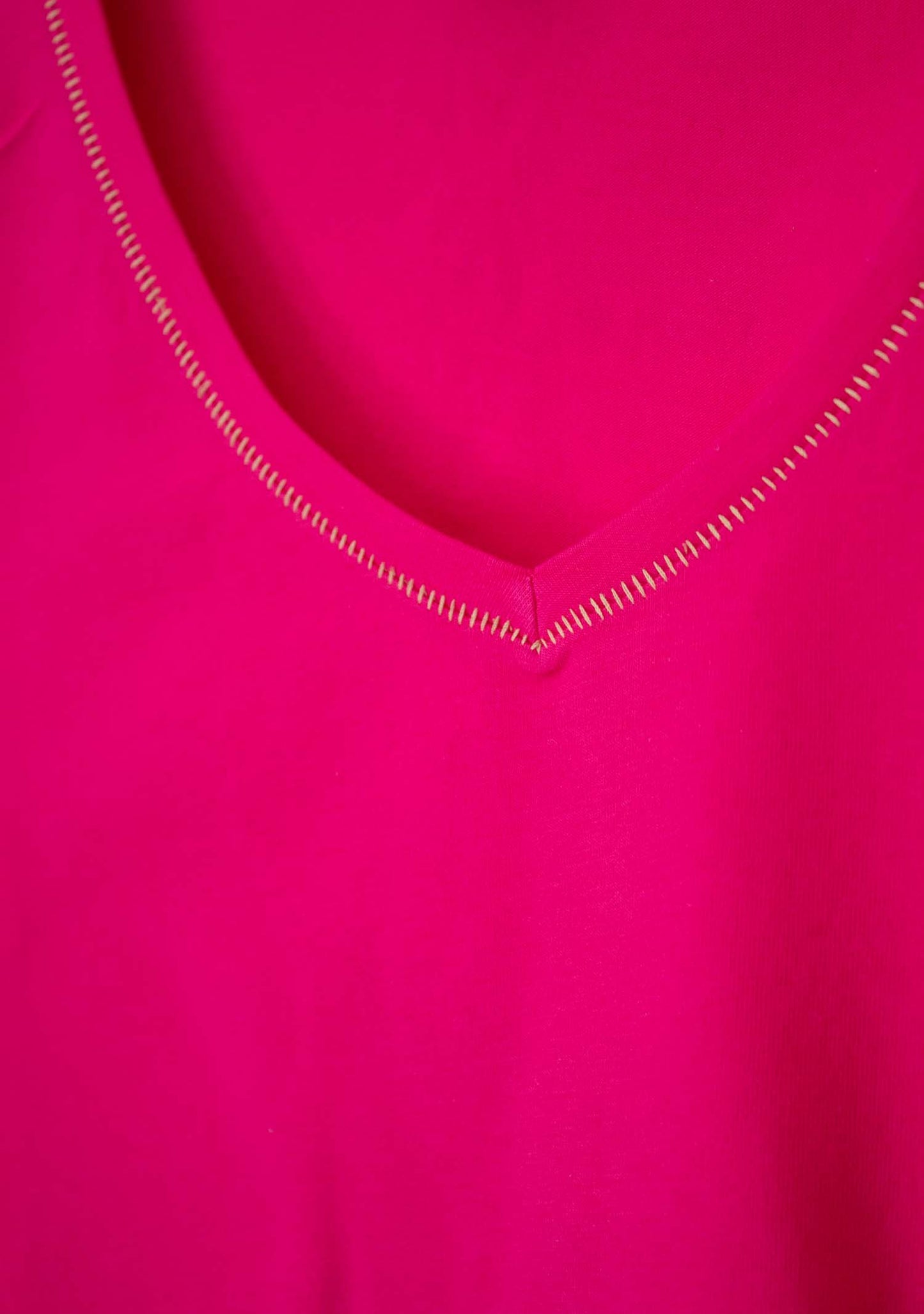 T-SHIRT COL V EN COTON FUSHIA