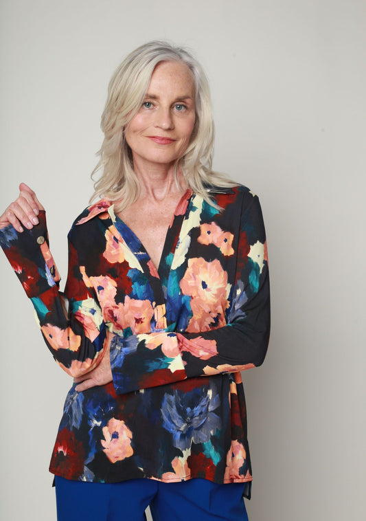 CHEMISIER CHERA FLEURS DHIVER CORAIL