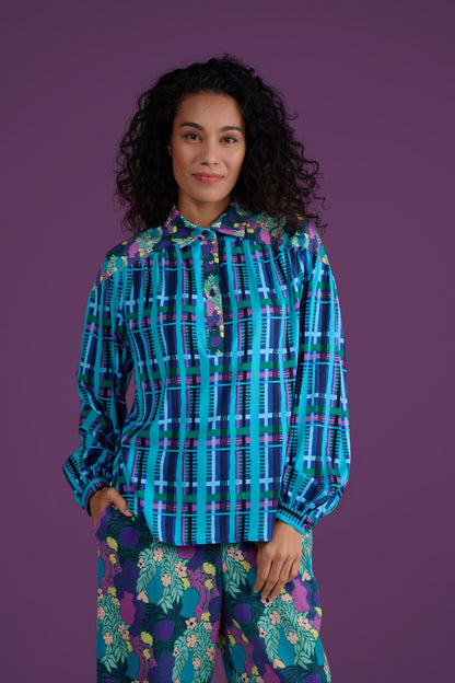 CHEMISIER CESAR TARTAN BLEU