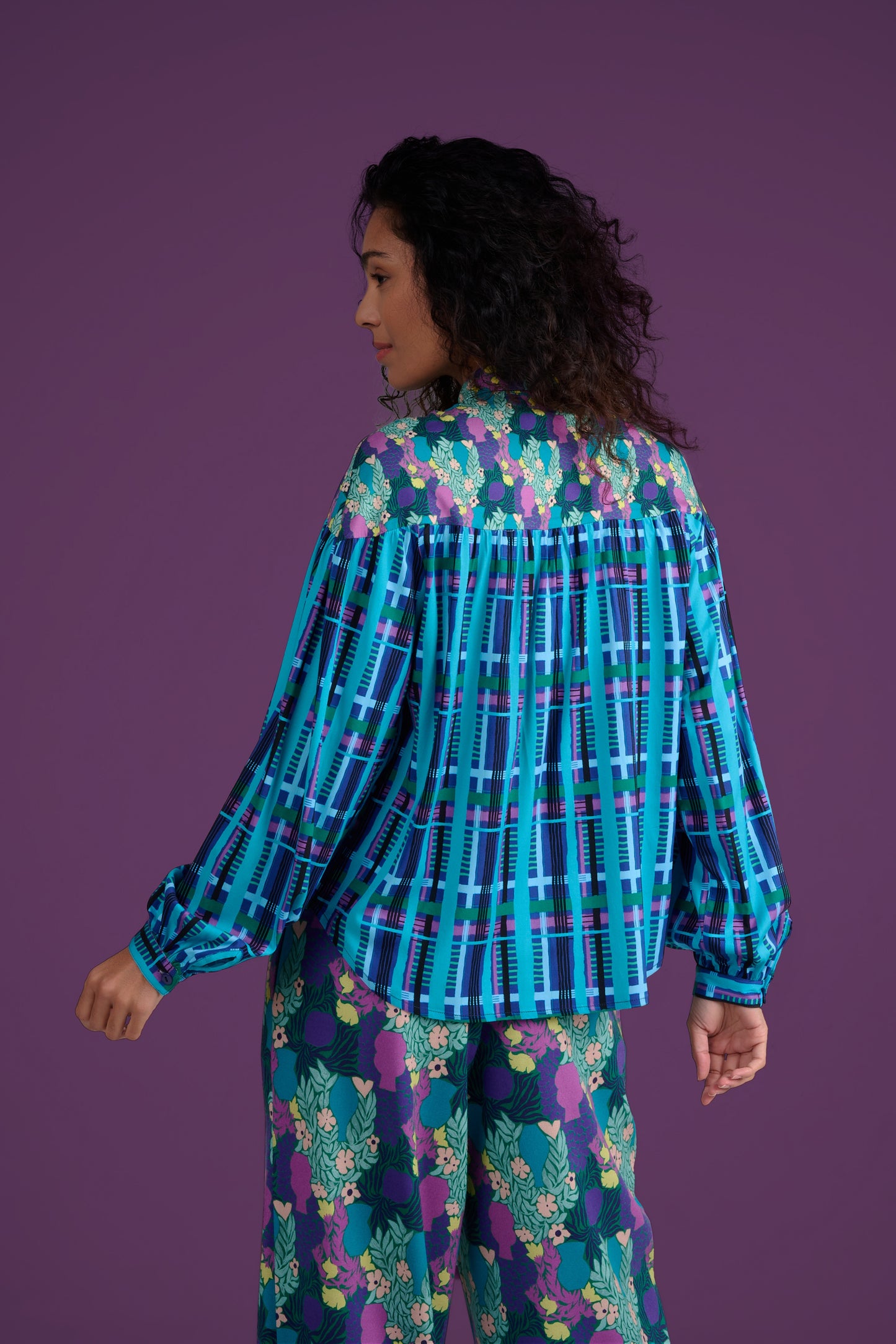 CHEMISIER CESAR TARTAN BLEU
