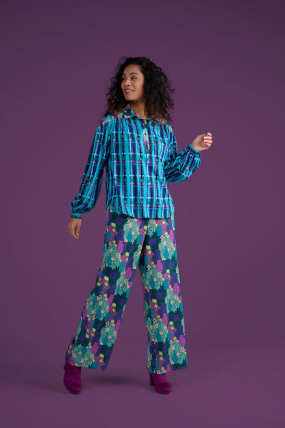 CHEMISIER CESAR TARTAN BLEU
