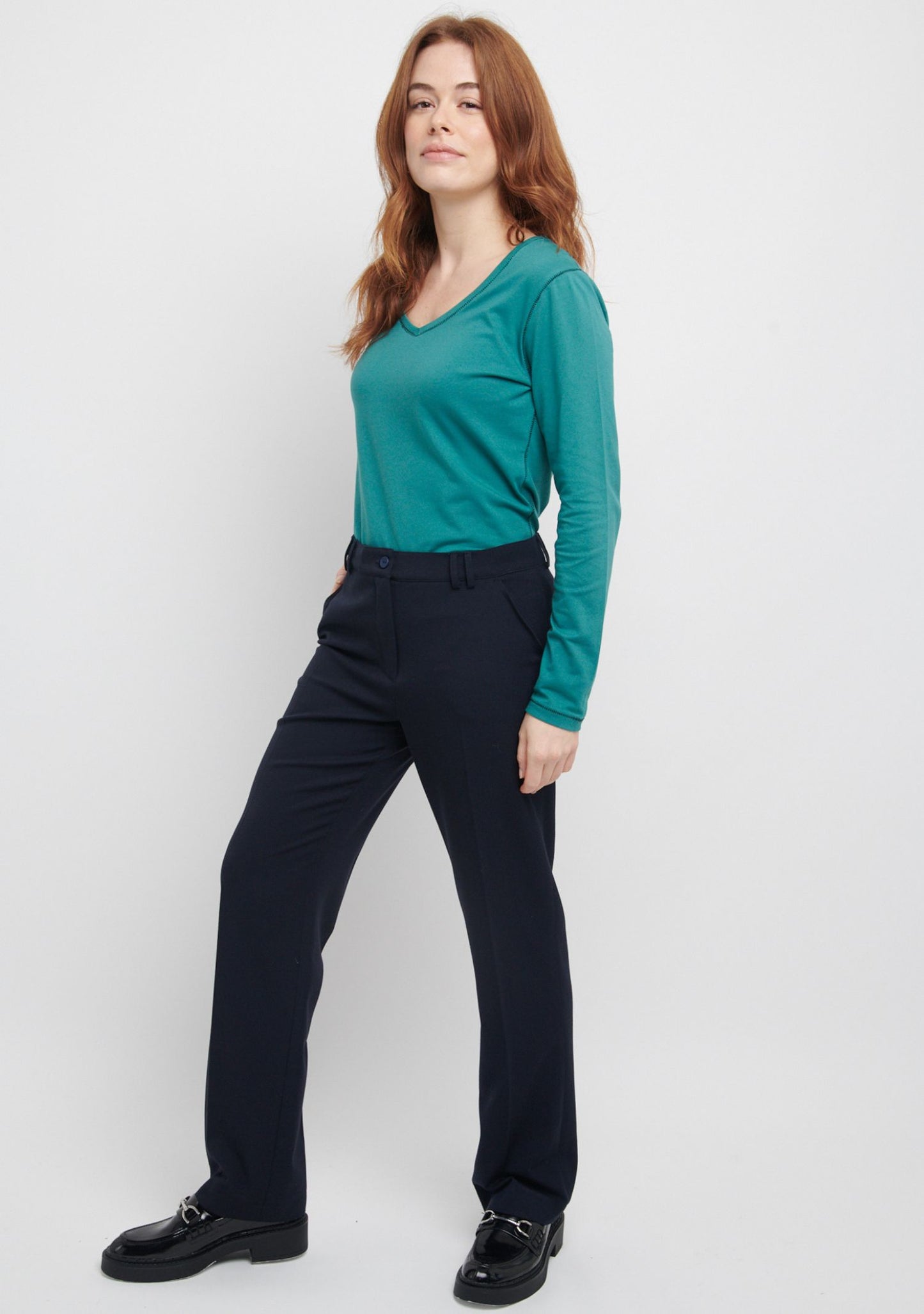 PANTALON PTROI DROIT TAILLE HAUTE MARINE