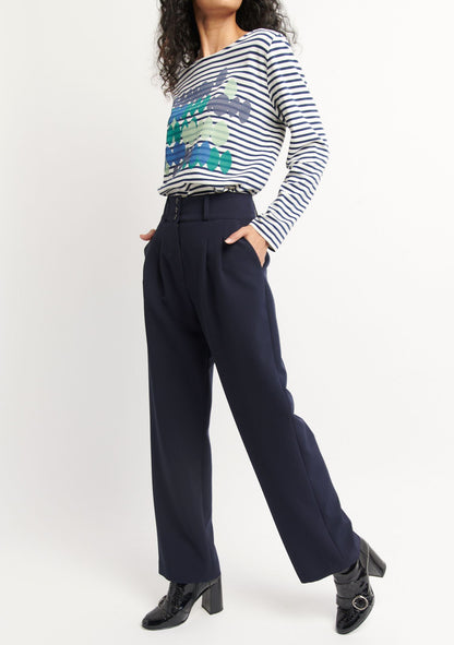 PANTALON PLARG TAILLE HAUTE MARINE