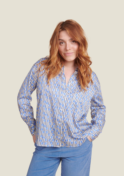 CHEMISE CLEO GOMMETTE RAYE BLEU