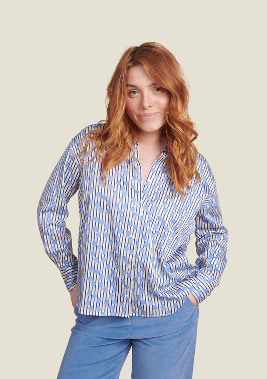 CHEMISE CLEO GOMMETTE RAYE BLEU