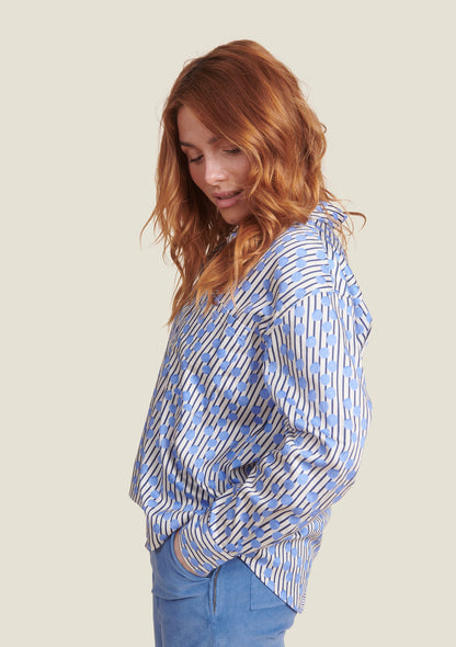 CHEMISE CLEO GOMMETTE RAYE BLEU