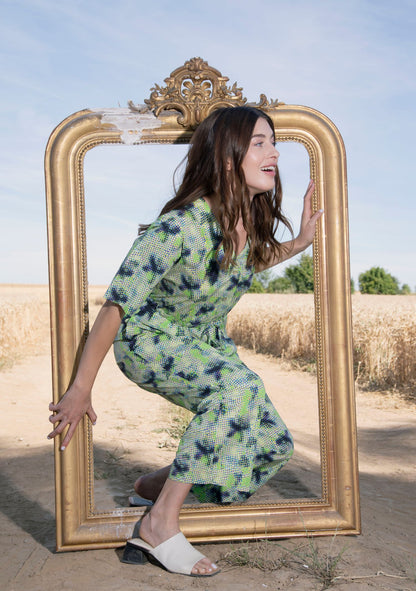 COMBINAISON MÉCANO CEINTURÉE MOTIF PETITS POIS DOTS