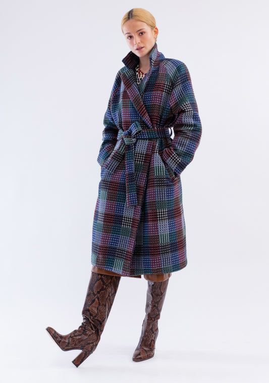 Manteau long ceinturé vert