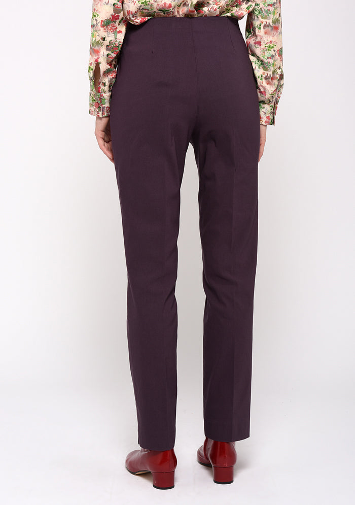 PANTALON STRETCH COUPE DROITE UNI PRUNE