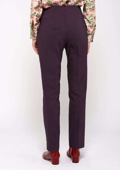PANTALON STRETCH COUPE DROITE UNI PRUNE