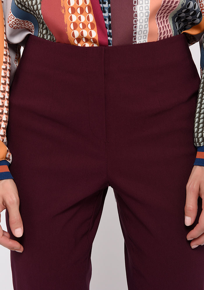PANTALON STRETCH COUPE DROITE UNI RAISIN
