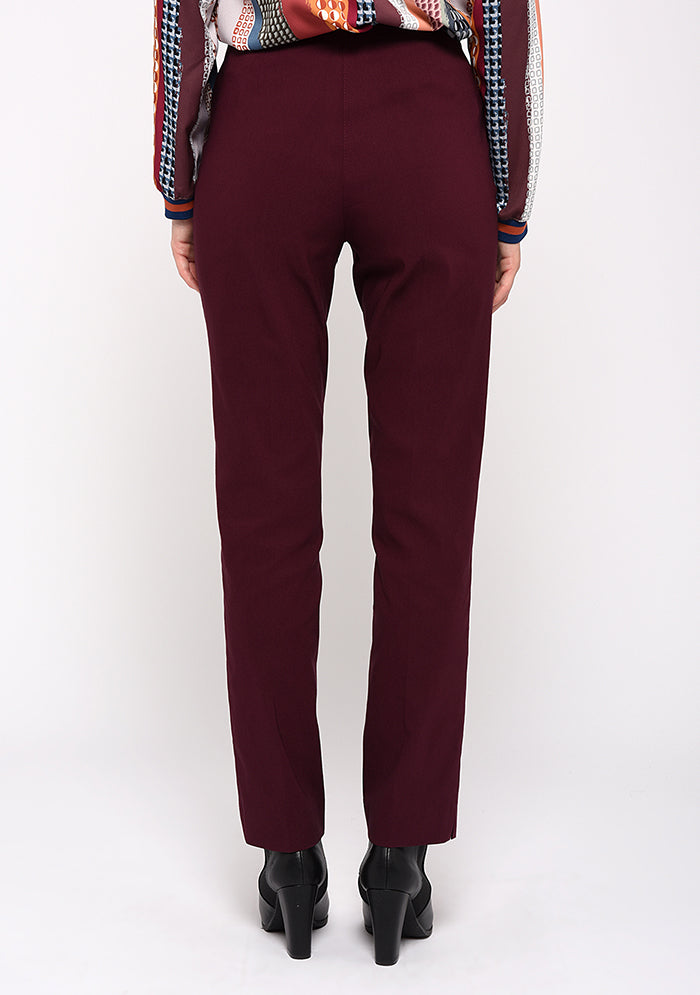 PANTALON STRETCH COUPE DROITE UNI RAISIN