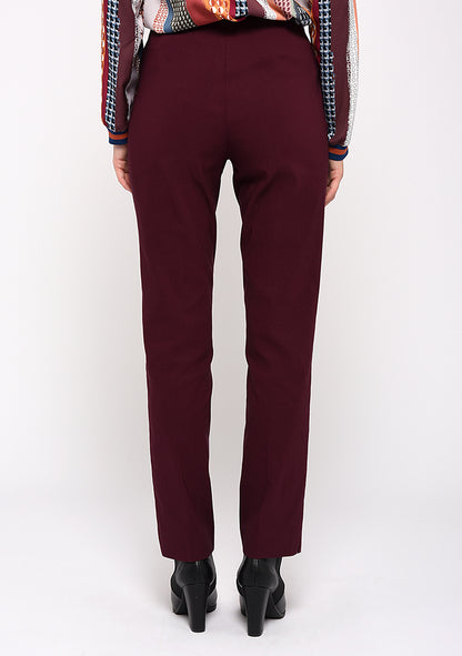 PANTALON STRETCH COUPE DROITE UNI RAISIN
