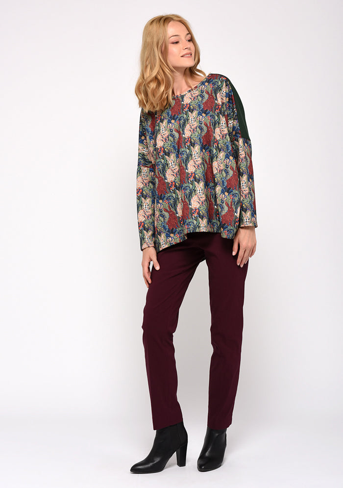 PANTALON STRETCH COUPE DROITE UNI RAISIN