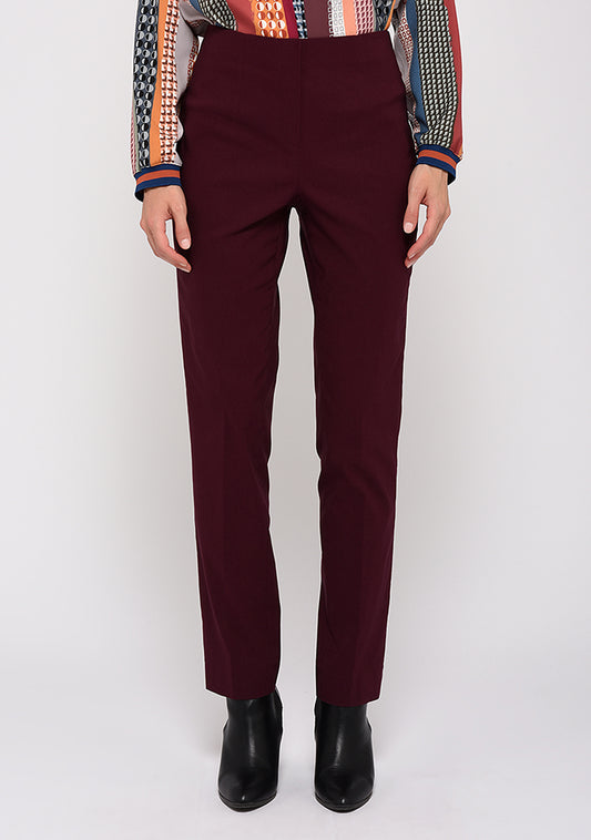 PANTALON STRETCH COUPE DROITE UNI RAISIN