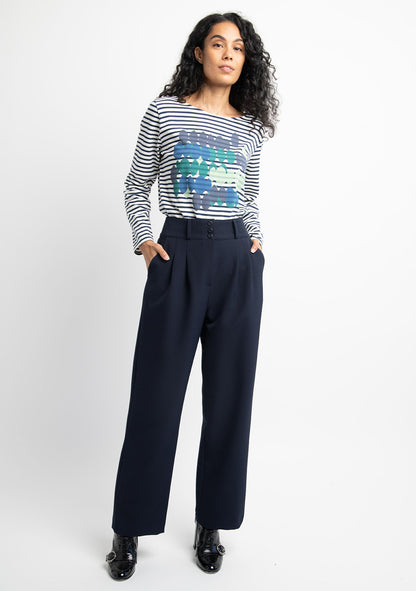 PANTALON PLARG TAILLE HAUTE MARINE