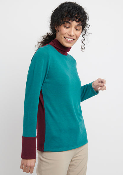 SOUS-PULL UNI FIN EXTRA DOUX RECTO VERSO PRUNE ET VERT