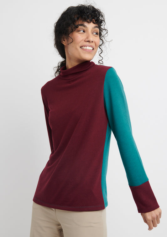 SOUS-PULL UNI FIN EXTRA DOUX RECTO VERSO PRUNE ET VERT