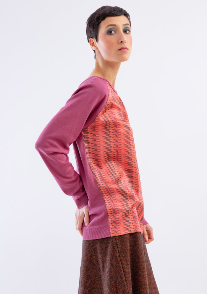 Pull fin bimatière imprimé Ensemble