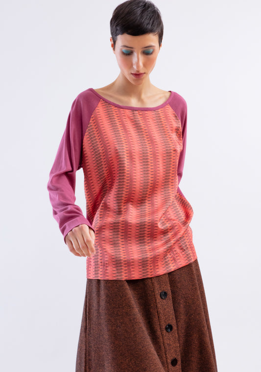 Pull fin bimatière imprimé Ensemble