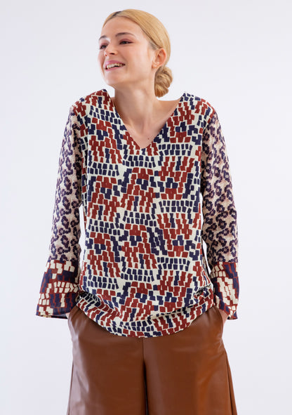 BLOUSE TRAPÈZE  IMPRIMÉE VUE D'EN HAUT BORDEAUX