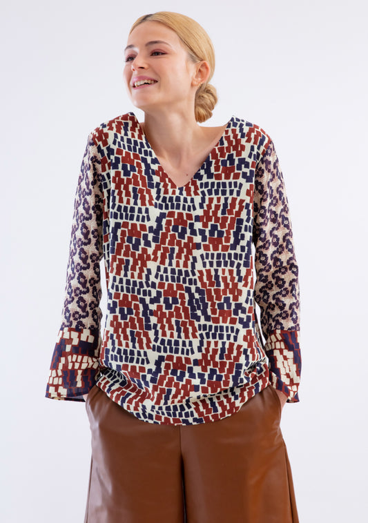 BLOUSE TRAPÈZE  IMPRIMÉE VUE D'EN HAUT BORDEAUX
