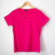 T-SHIRT COL V EN COTON FUSHIA
