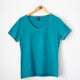 T-SHIRT COL V EN COTON PETROLE