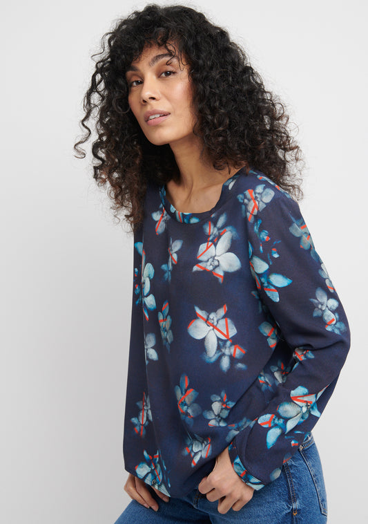 TOP MANCHES LONGUES À MOTIF FLORAL NUIT