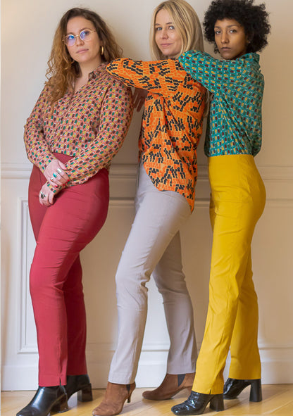 PANTALON STRETCH COUPE DROITE UNI RAISIN